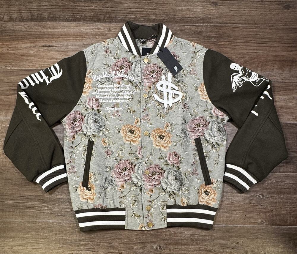 Left Point Varsity Jacket XL Floral Tapestry Rhinestone Graffiti NWT Streetwear